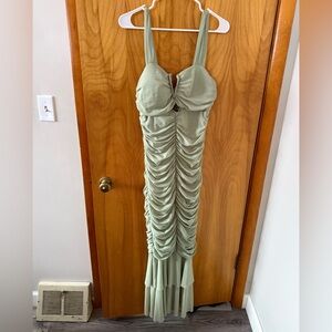 Chic Backless Ruched Dress in Sage